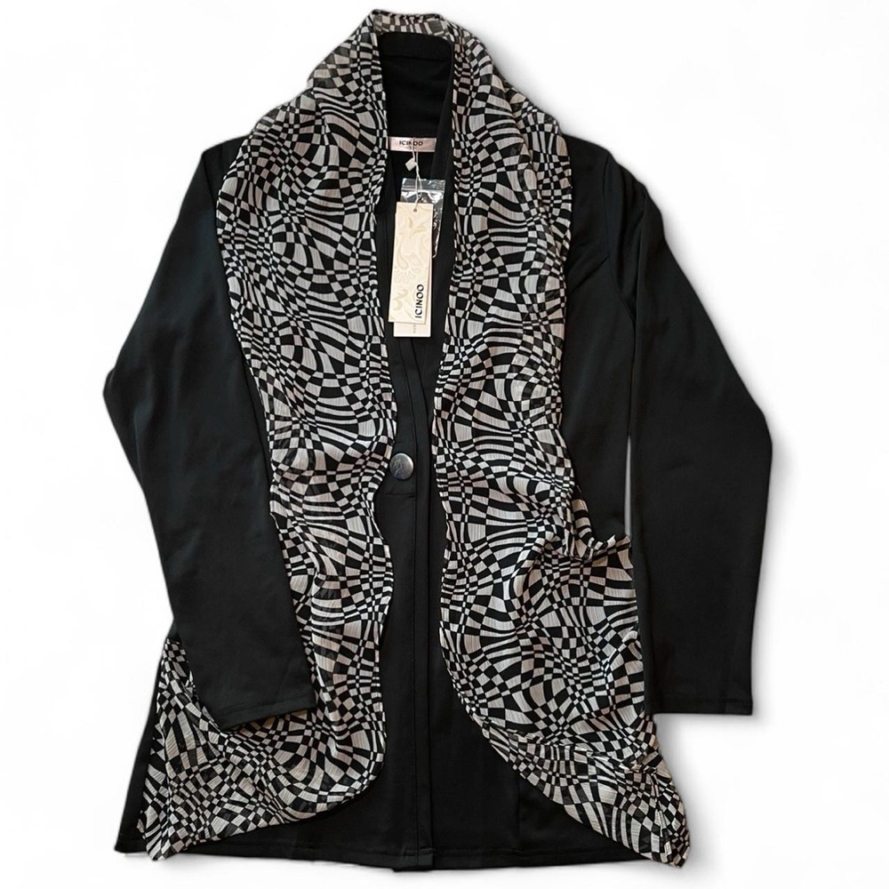 NWT! ICINOO Silk Korean Boutique Fashion Black Oversized Blazer Jacket Small